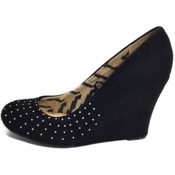 Report Shoes - Report | Black Felt Wedges Size 9W 3.5” Heel